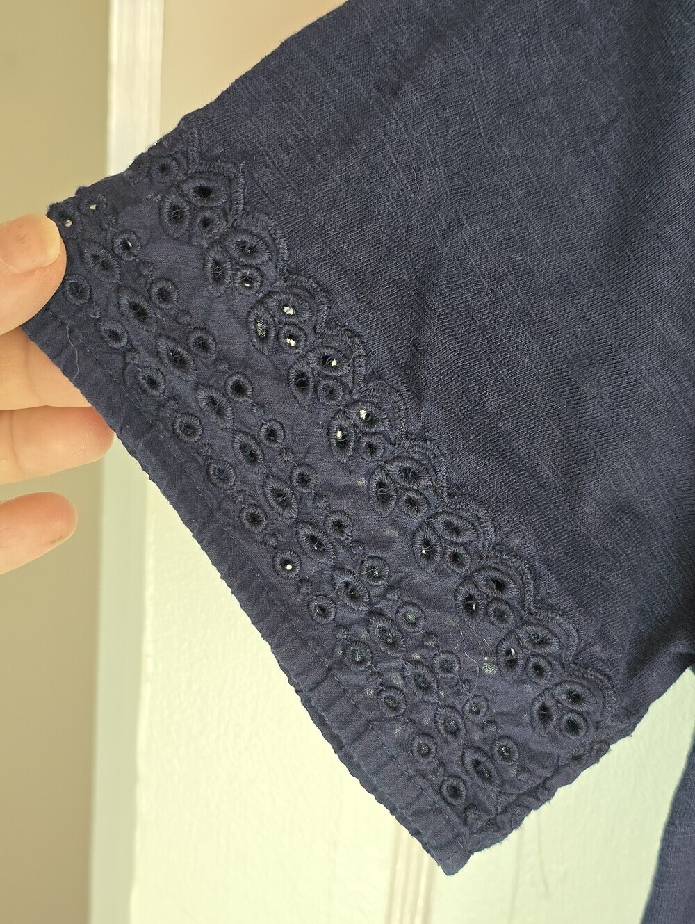 Talbots Navy Eyelet Trim Knit Cottagecore Dress M - Picture 4 of 10